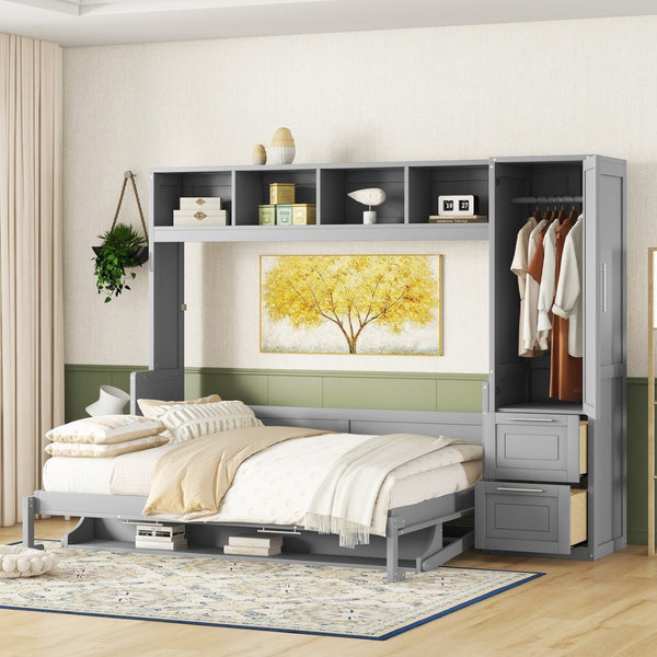 English Elm Queen Murphy Wall Bed with Integrated Wardrobe and Drawers for Studio or Guest Room Gray LP000793AAE-3