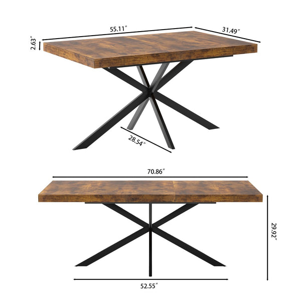 English Elm 55.11"-70.86"retro Extendable Dining Table with Storage Mdf Industrial Iron Base Brown W757P437307