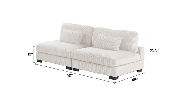 English Elm Bentley Modern Modular Sectional Sofa & Loveseat Configuration with Corduroy Fabric, Ottoman Seating Design Cream B009S02137