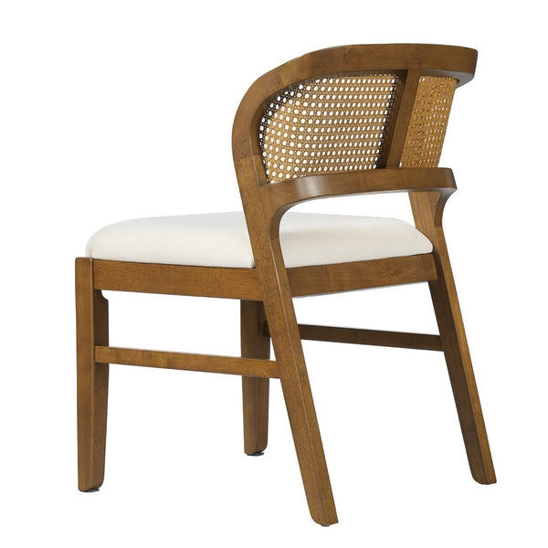 English Elm Mid-century Modern Rattan Cane Back Dining Chair Set Rubberwood Frame Upholstered Seat N768P437928W