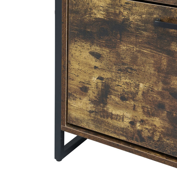 English Elm Shoe Cabinet Slim 3-Flip Drawers with Top Drawer and Metal Handles, Rustic Brown Entryway Organizer W2948P245242