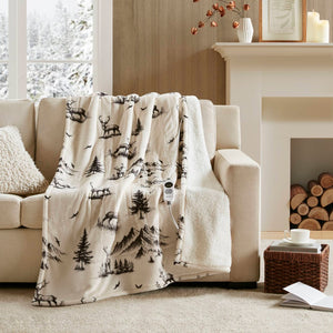 English Elm 1-piece Aztec Heated Throw with 12 Settings Auto Shutoff Soft Ivory Boho Blanket B035P408333