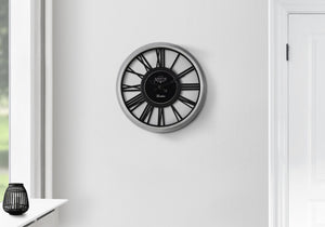 English Elm Clocks, Elegant 16" Round Wall Clock In Silver & Black - Vintage Charm Meets Modern Style! B2710P287096