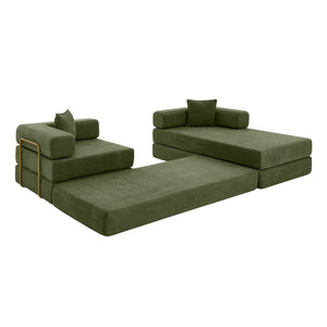 English Elm 108'' Modular Cloud Sectional Corduroy Couch with Fold Flat Backrest for Living Rooms Green W1117S00294