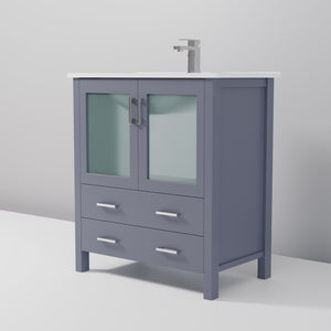 English Elm Dark Grey Bath Vanity Set With White Ceramic Top, Chrome Faucet, Soft-Close Drawers & Ample Storage B2731P260510