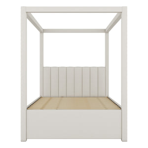 English Elm Full Full Size Upholstery Canopy Platform Bed with Trundle, 3 Drawers, Beige Linen Frame, Modern Design DL001917AAA