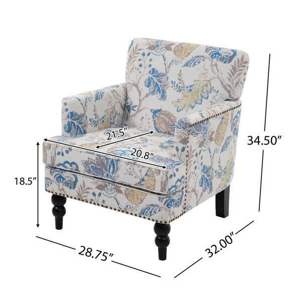 English Elm Harrison Tufted Club Chair Smooth Upholstered Accent Seat with Turned Legs for Living Room Blue+Multi,Flower N767P425084M
