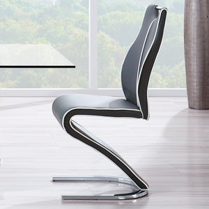 English Elm ANNE Gray PU Dining Chairs Kit of 2 — Zigzag Upholstered Seats, Half-Moon Metal Base, Wood Frame, Contemporary Elegance B201P215791