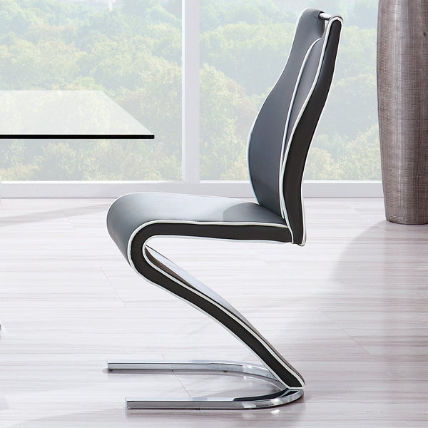 English Elm ANNE Gray PU Dining Chairs Kit of 2 — Zigzag Upholstered Seats, Half-Moon Metal Base, Wood Frame, Contemporary Elegance B201P215791