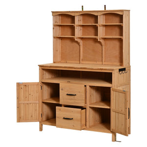 English Elm (with Hutch) Topmax Solid Fir Outdoor Potting Bench Station Cabinets Drawers Patio Garden Natural Wood N717P404332A