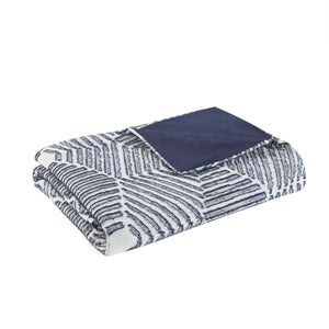 English Elm King/Cal Ellipse Cotton Jacquard Duvet Cover Set - Navy Geometric Clipped Jacquard, OEKO-TEX, Reversible B035129132