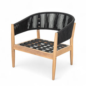 English Elm Christopher Knight Home® - Verona Acacia Wood Outdoor Chat Set with Plush Cushions, Hand-Braided Rope Accents, Weatherproof Finish Beige,Black,Natural VERONA4CTBLK