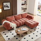 English Elm 111.81''Convertible Sectional Sofa Couch, More Comfy L Shaped Sofa With Fabric Couch,Modern Design Marshmallow Sofa For Living Room and Office,Caramel