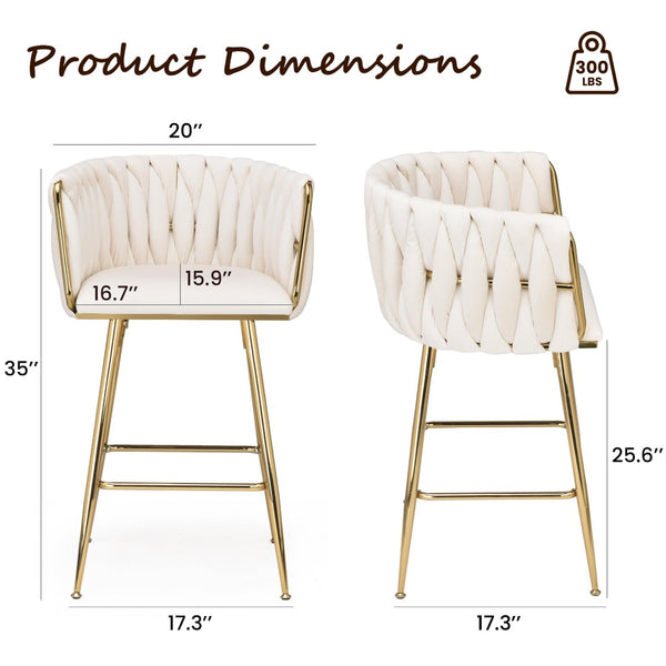 English Elm Counter Height Stools Set of 2 Mid-century Metal Legs Ergonomic Kitchen Island Seating Beige T3623P430893