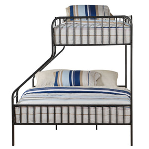 English Elm Gunmetal Twin XL/Queen Bunk Bed Solid Pine 13-Slat Support, Built-In Right Ladder, Space-Saving Rustic Finish B062S00468