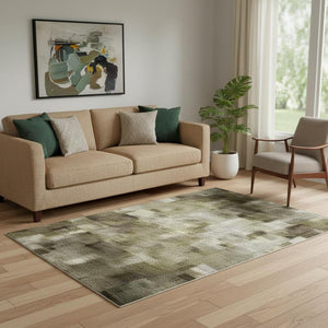 HomeRoots 8' Washable Olive Green Round Rug with Abstract Design, UV Protection, Stain Resistance & Non-Slip Backing 710001