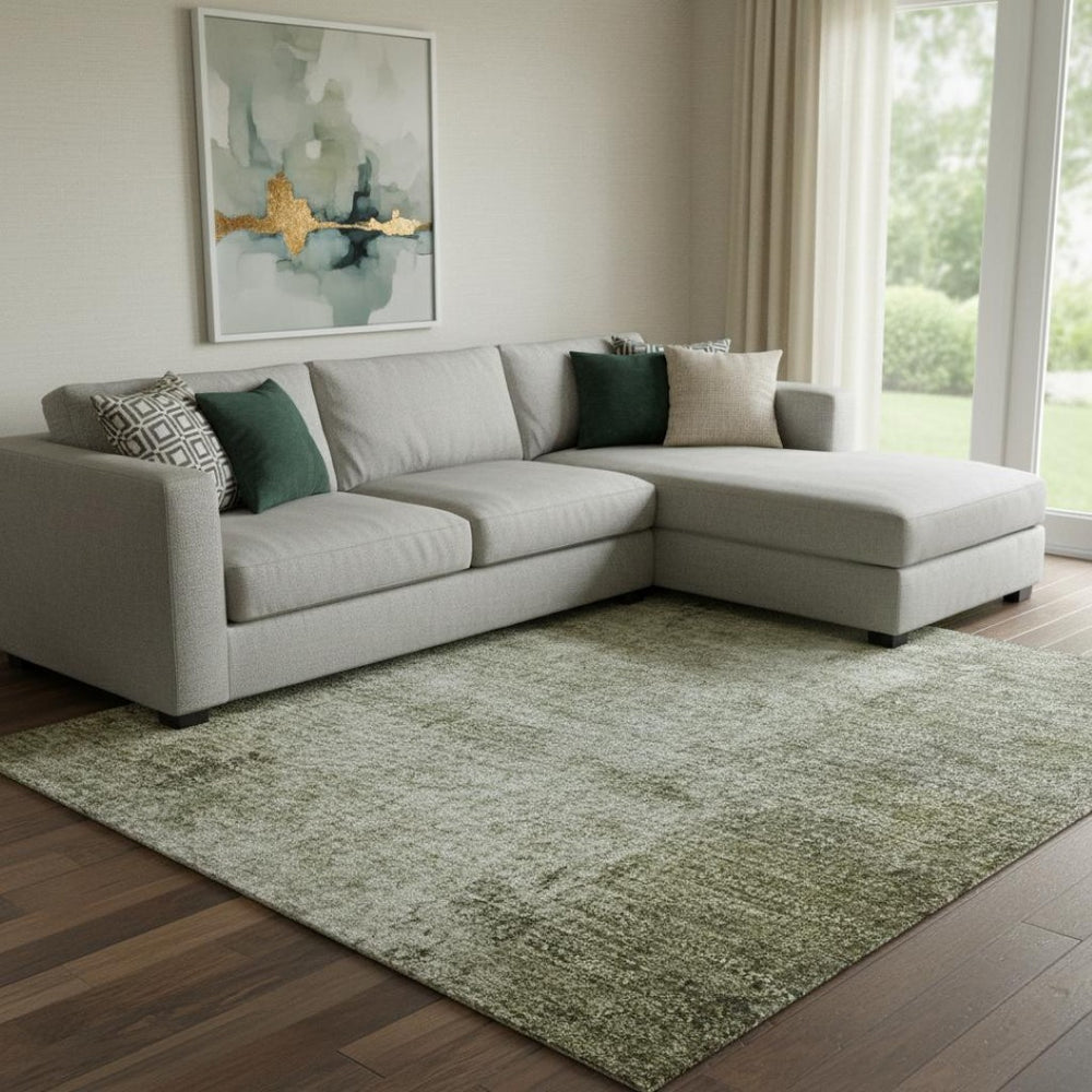 HomeRoots 9' X 12' Olive Green Charcoal Ivory Abstract Washable Area Rug with UV Protection for High-Traffic Areas 710003