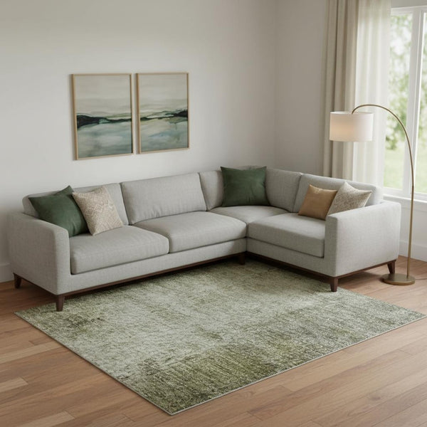 HomeRoots 10' Olive Green Charcoal Ivory Abstract Washable Area Rug - UV Protected, Stain Resistant & Durable 710004