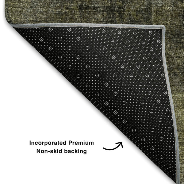 HomeRoots 10' Olive Green Charcoal Ivory Abstract Washable Area Rug - UV Protected, Stain Resistant & Durable 710004
