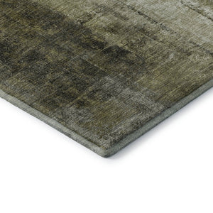 HomeRoots 10' Olive Green Charcoal Ivory Abstract Washable Area Rug - UV Protected, Stain Resistant & Durable 710004