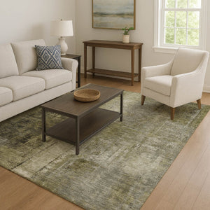 HomeRoots 10' Olive Green Charcoal Ivory Abstract Washable Area Rug - UV Protected, Stain Resistant & Durable 710004