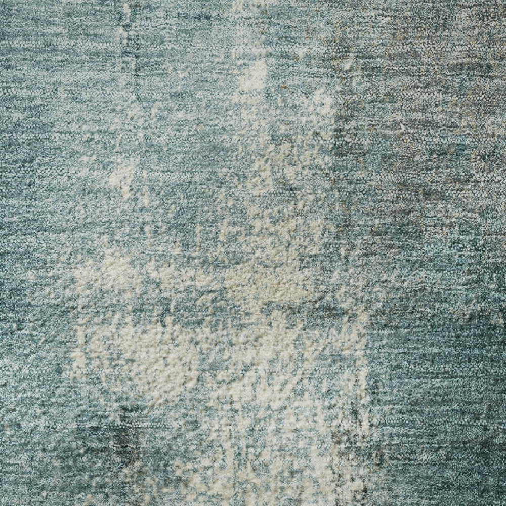 HomeRoots 8' Teal Charcoal and Ivory Abstract Round Rug - Washable, UV-Protected, Durable for High-Traffic Areas 710007