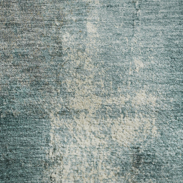 HomeRoots 8' Teal Charcoal and Ivory Abstract Round Rug - Washable, UV-Protected, Durable for High-Traffic Areas 710007