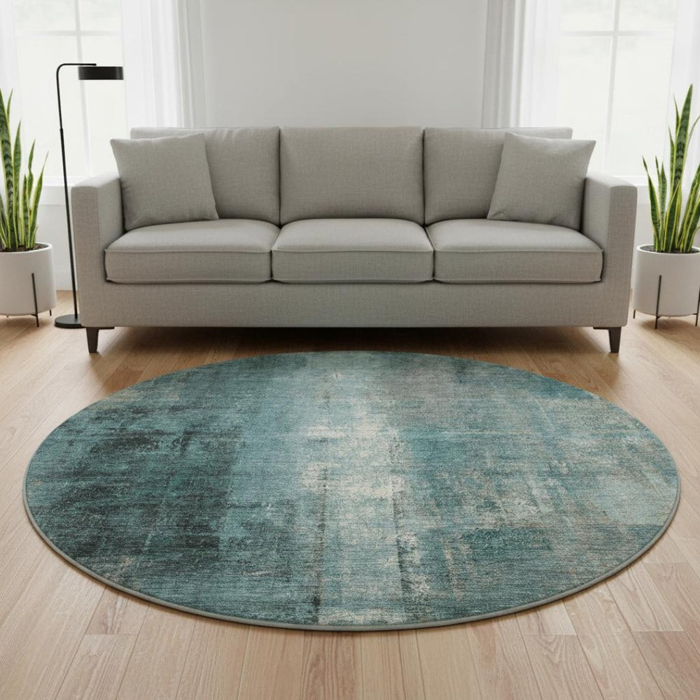 HomeRoots 8' X 10' Modern Teal Charcoal Ivory Abstract Washable Area Rug with UV Protection for Busy Homes 710008