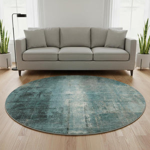 HomeRoots 8' X 10' Modern Teal Charcoal Ivory Abstract Washable Area Rug with UV Protection for Busy Homes 710008