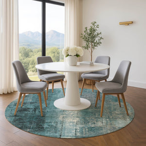 HomeRoots 8' X 10' Modern Teal Charcoal Ivory Abstract Washable Area Rug with UV Protection for Busy Homes 710008