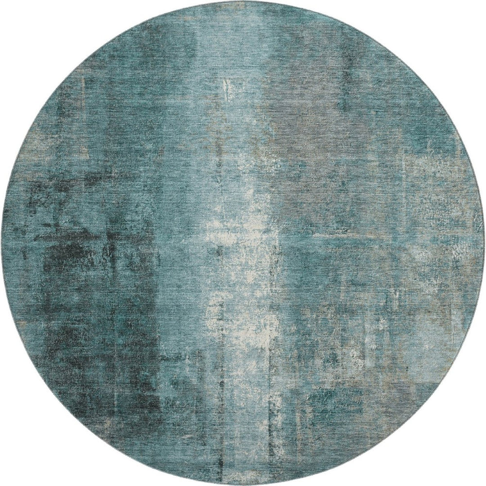 HomeRoots 8' X 10' Modern Teal Charcoal Ivory Abstract Washable Area Rug with UV Protection for Busy Homes 710008
