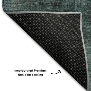 HomeRoots 8' X 10' Modern Teal Charcoal Ivory Abstract Washable Area Rug with UV Protection for Busy Homes 710008