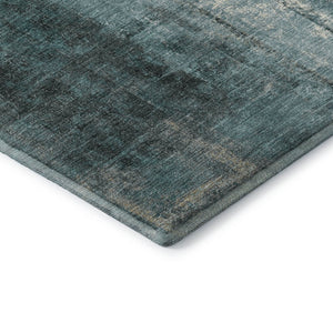 HomeRoots 8' X 10' Modern Teal Charcoal Ivory Abstract Washable Area Rug with UV Protection for Busy Homes 710008