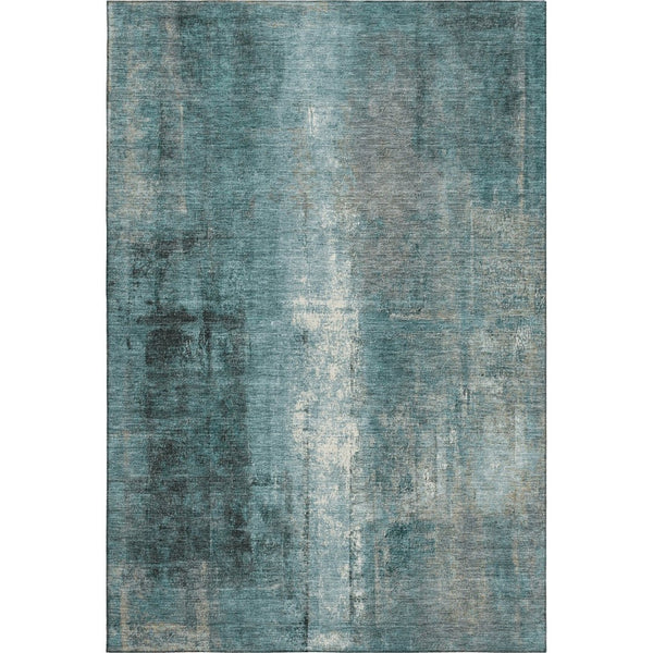 HomeRoots 9' X 12' Teal Charcoal Ivory Abstract Area Rug - Washable, UV Protected, Durable for High-Traffic Spaces 710009