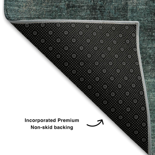 HomeRoots 10' X 14' Teal Charcoal Ivory Abstract Washable Area Rug with UV Protection for Modern Homes 710010