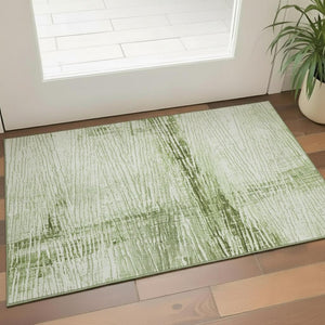 HomeRoots 5' X 8' Artichoke Green Striped Area Rug - Washable, UV Protected, Stain Resistant & Easy Care! 710012