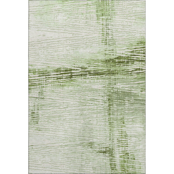 HomeRoots 8' Artichoke Green Striped Washable Round Rug - UV Protected, Stain Resistant & Easy Care for Homes 710013