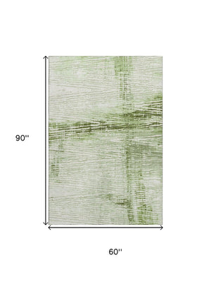 HomeRoots 8' Artichoke Green Striped Washable Round Rug - UV Protected, Stain Resistant & Easy Care for Homes 710013