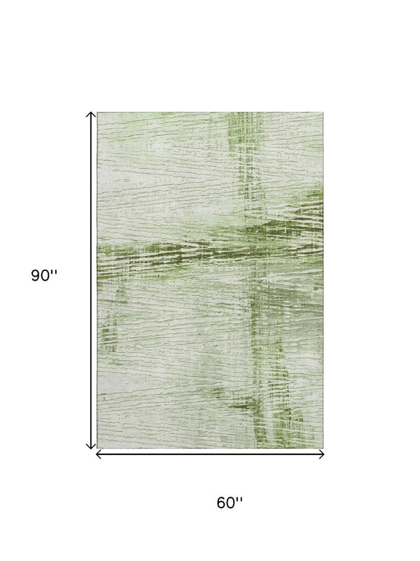 HomeRoots 8' Artichoke Green Striped Washable Round Rug - UV Protected, Stain Resistant & Easy Care for Homes 710013
