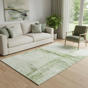 HomeRoots 8' Artichoke Green Striped Washable Round Rug - UV Protected, Stain Resistant & Easy Care for Homes 710013