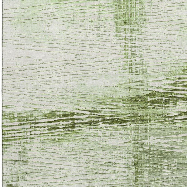 HomeRoots 9' X 12' Striped Area Rug in Artichoke Green & Ivory - Stain Resistant, UV Protected, Non-Slip Design 710015