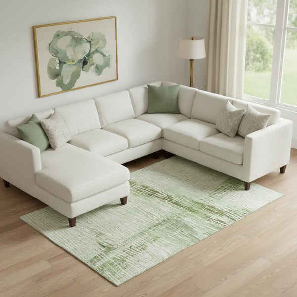 HomeRoots 10' X 14' Artichoke Green & Ivory Striped Washable Area Rug with UV Protection for Busy Homes 710016