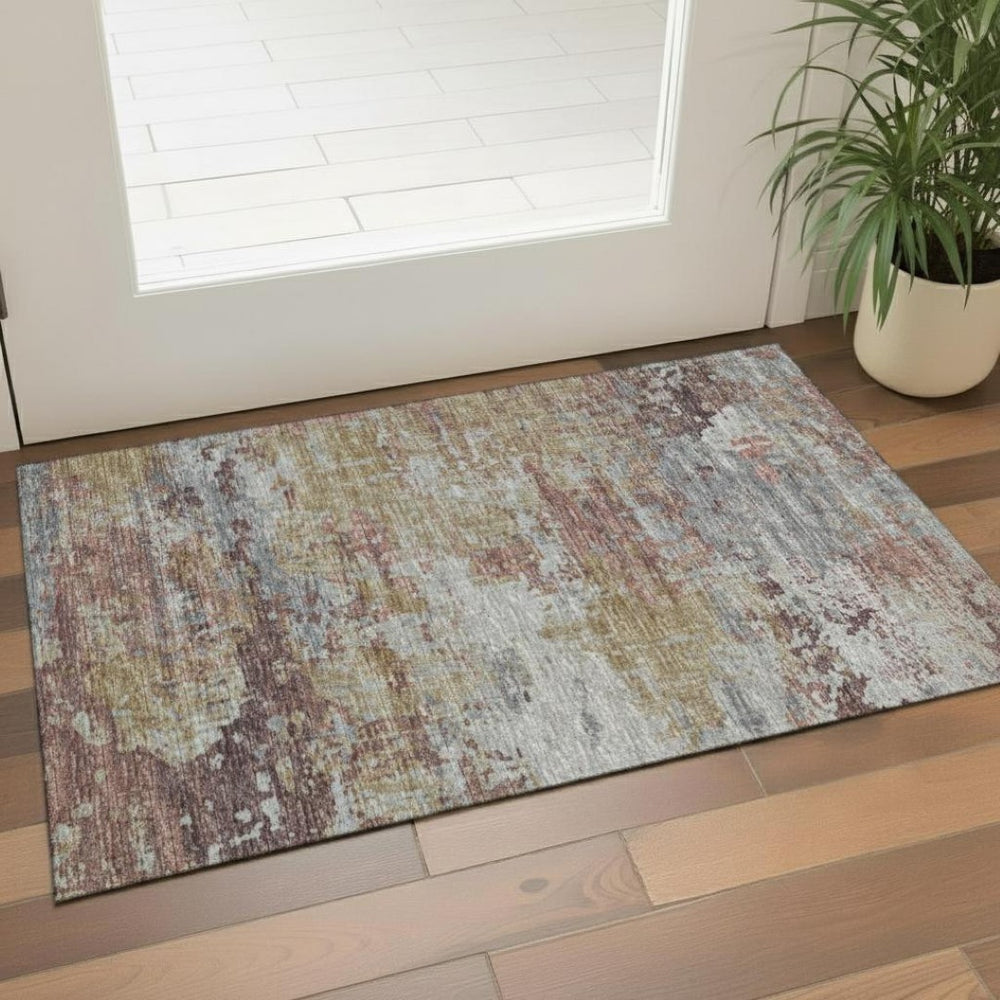 HomeRoots 5' X 8' Blush And Ivory Striped Area Rug – Soft, Washable, UV Protected, Ideal for Homes with Kids & Pets 710018