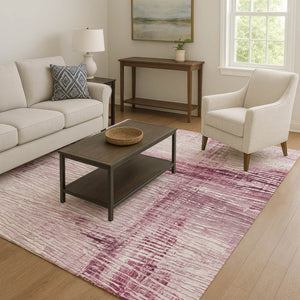 HomeRoots 5' X 8' Blush And Ivory Striped Area Rug – Soft, Washable, UV Protected, Ideal for Homes with Kids & Pets 710018