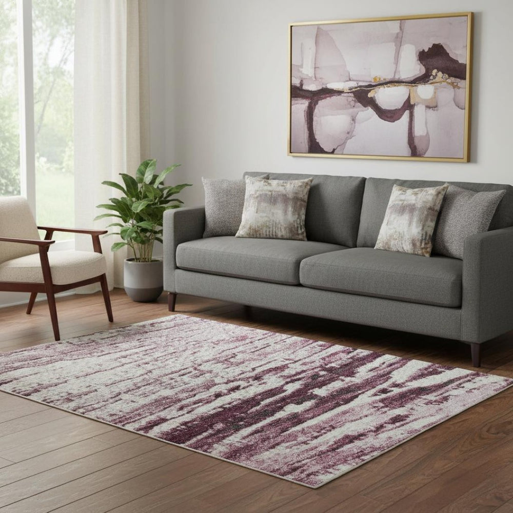HomeRoots 8' Blush and Ivory Striped Round Rug - Washable, UV-Protected, Stylish & Durable for Busy Homes 710019
