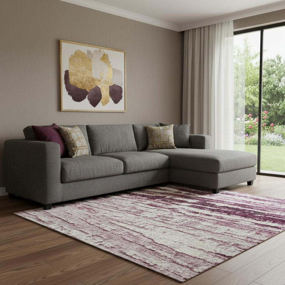 HomeRoots 9' X 12' Washable Blush and Ivory Striped Area Rug with Non-Slip Backing & UV Protection for Homes 710021