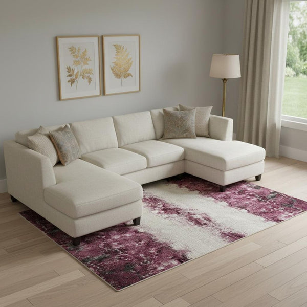 HomeRoots 10' Blush and Ivory Striped Washable Area Rug - UV Protected, Stain-Resistant, Perfect for Any Room 710022