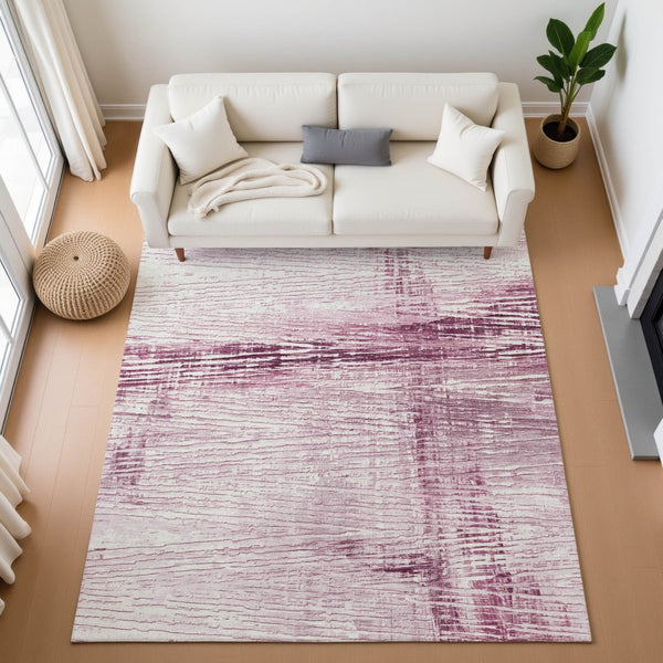 HomeRoots 10' Blush and Ivory Striped Washable Area Rug - UV Protected, Stain-Resistant, Perfect for Any Room 710022