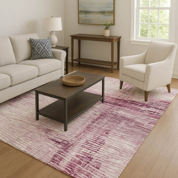 HomeRoots 10' Blush and Ivory Striped Washable Area Rug - UV Protected, Stain-Resistant, Perfect for Any Room 710022