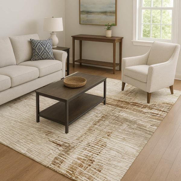 HomeRoots 5' X 8' Ivory And Brown Striped Area Rug - Washable, Stain Resistant, UV Protected, Non-Slip Design 710024